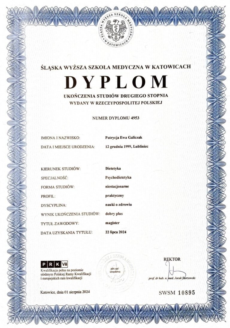 Patrycja Galiczak certyfikat, kwalifikacje 2