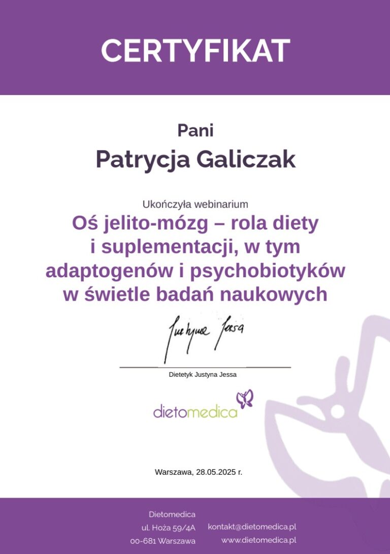 Patrycja Galiczak certyfikat, kwalifikacje 4